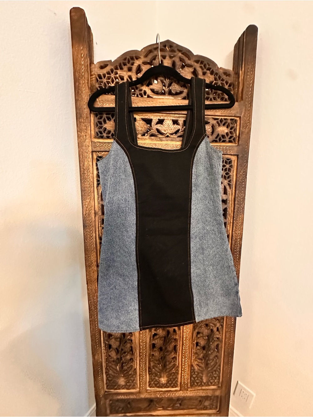 Olivaceous Black & Blue Denim Panel Mini Dress
